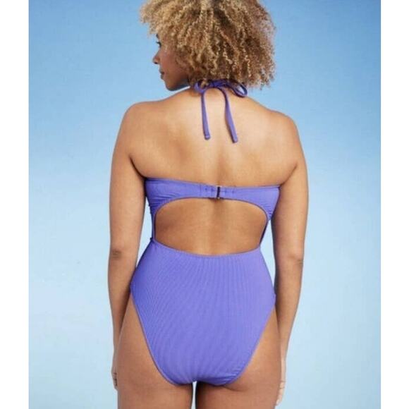 Shade & Shore Purple Double Knot Cutout Ribbed One Piece Women's Swimsuit XL - Picture 9 of 9